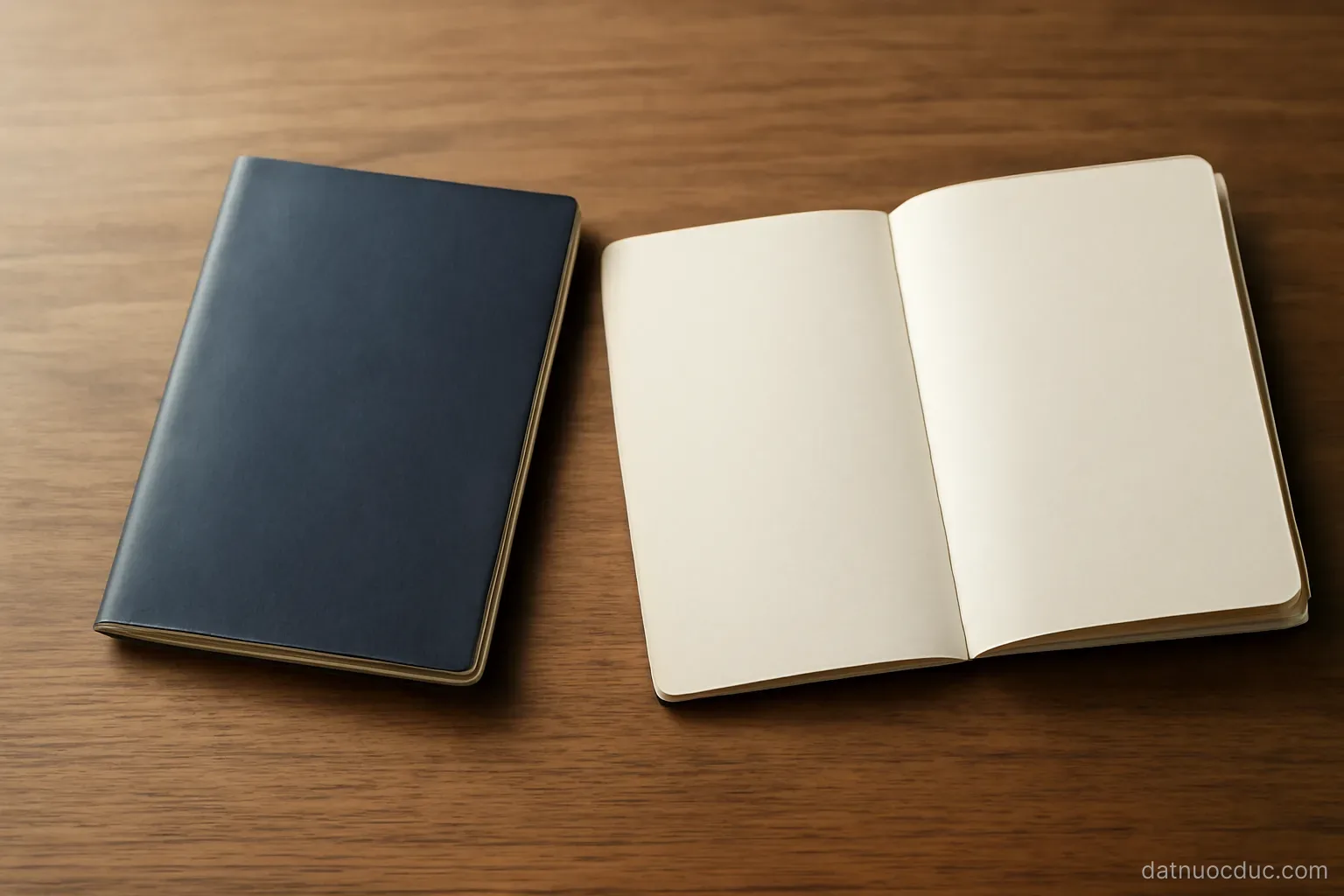 A passport and residence documents on a wooden desk, top-down view, no readable text